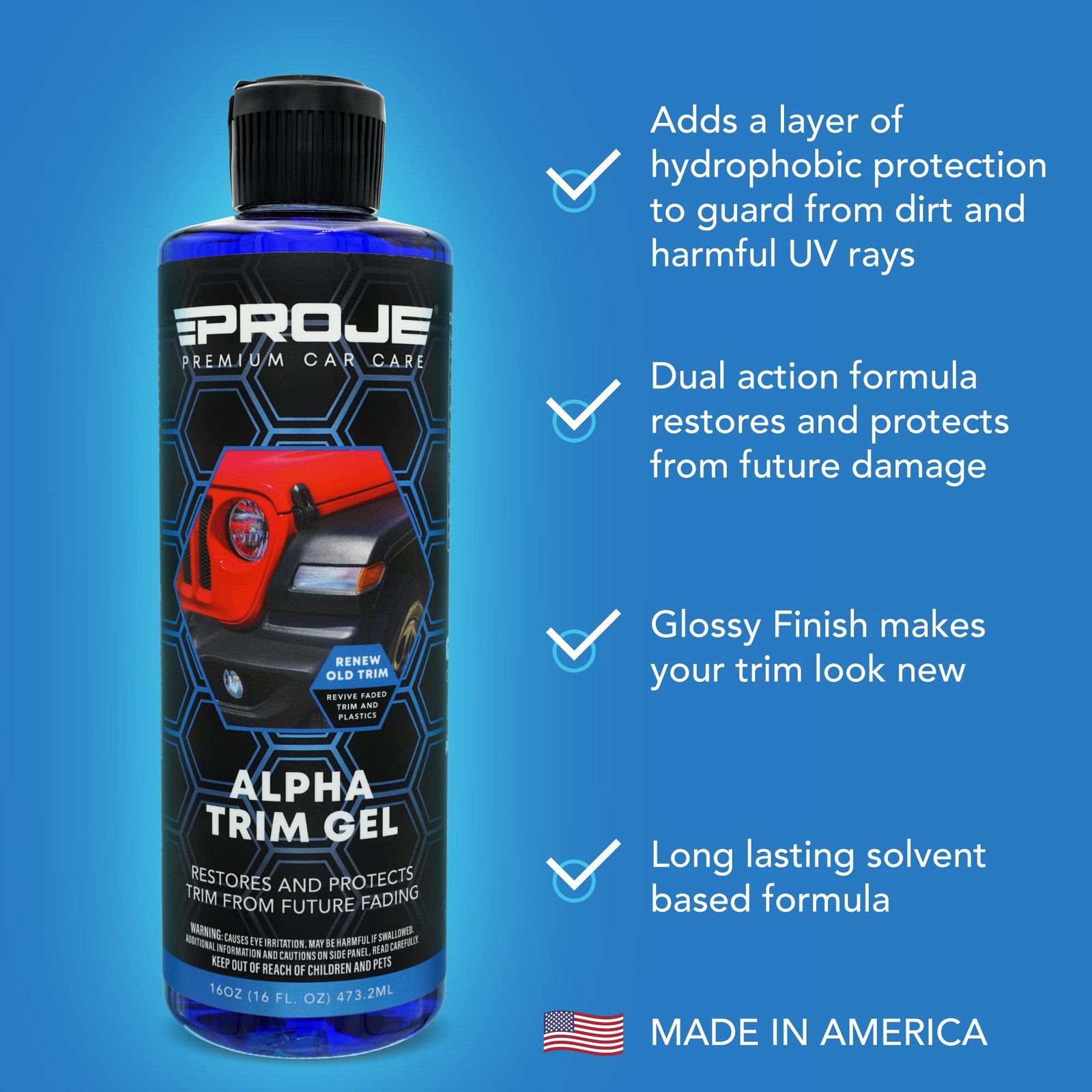 Alpha Trim Gel Plastic Restorer Trim Coat for Cars 16 Fl Oz PROJE’