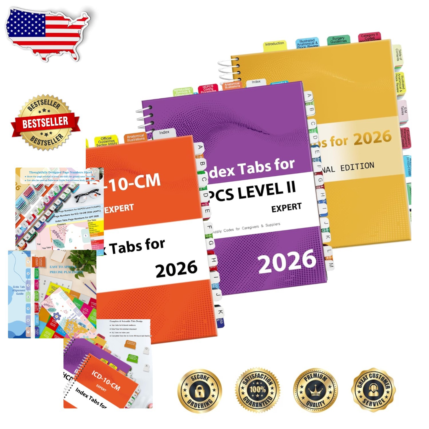 Professional 2026 CPT ICD-10 HCPCS Tabs | Laminated, Color-Coded, Reusable Tabs