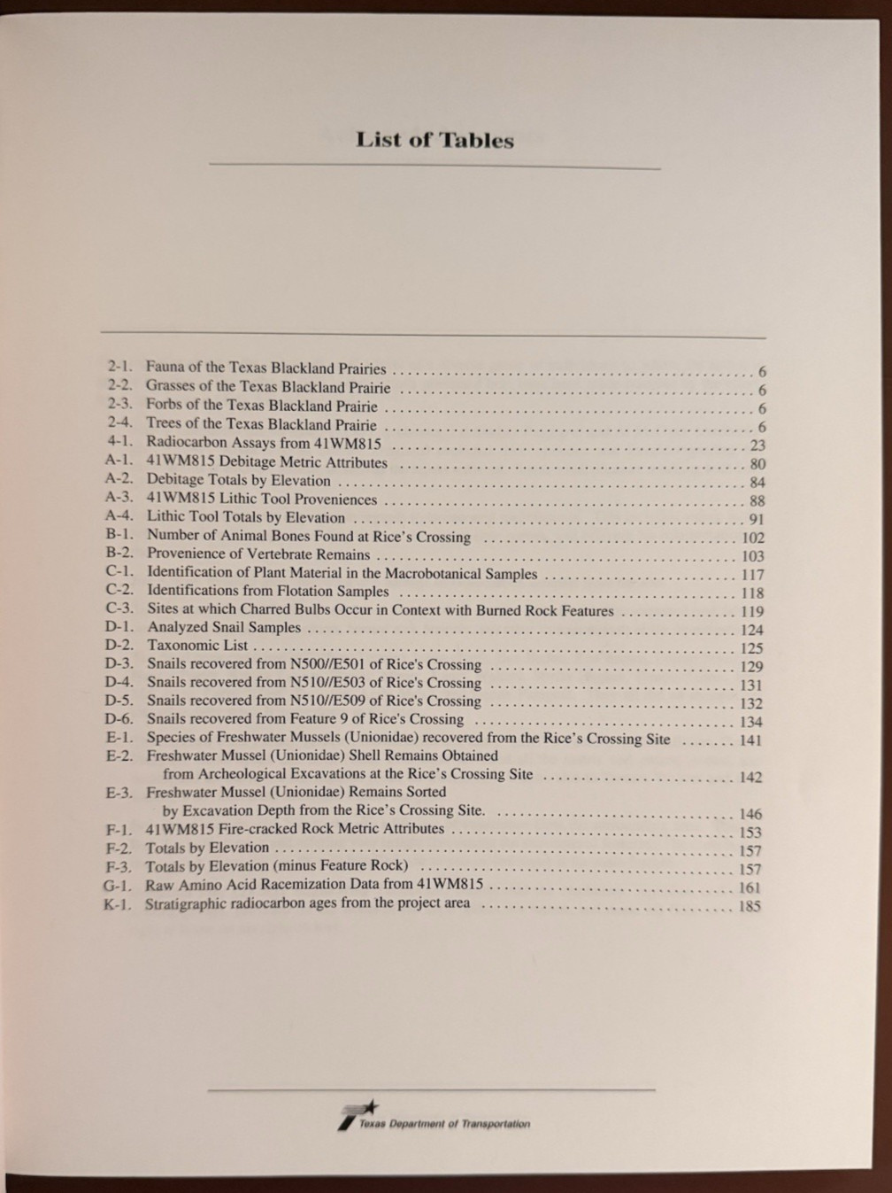 Archeological Report 41WM815 Williamson County TX Blackland Prairie TxDOT 2003