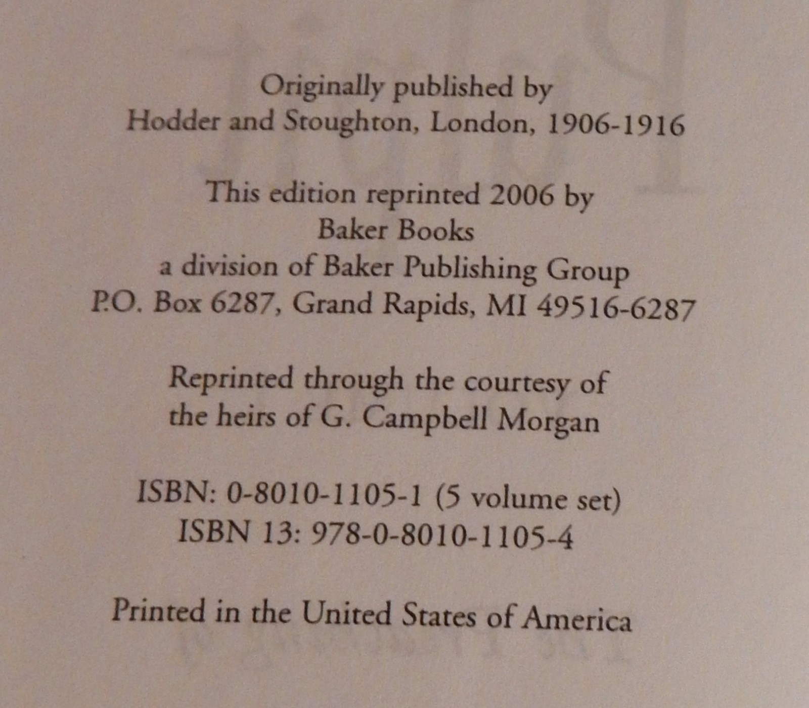 THE WESTMINSTER PULPIT- The Preaching of C. Campbell Morgan; 10 Bks in 5 Vols