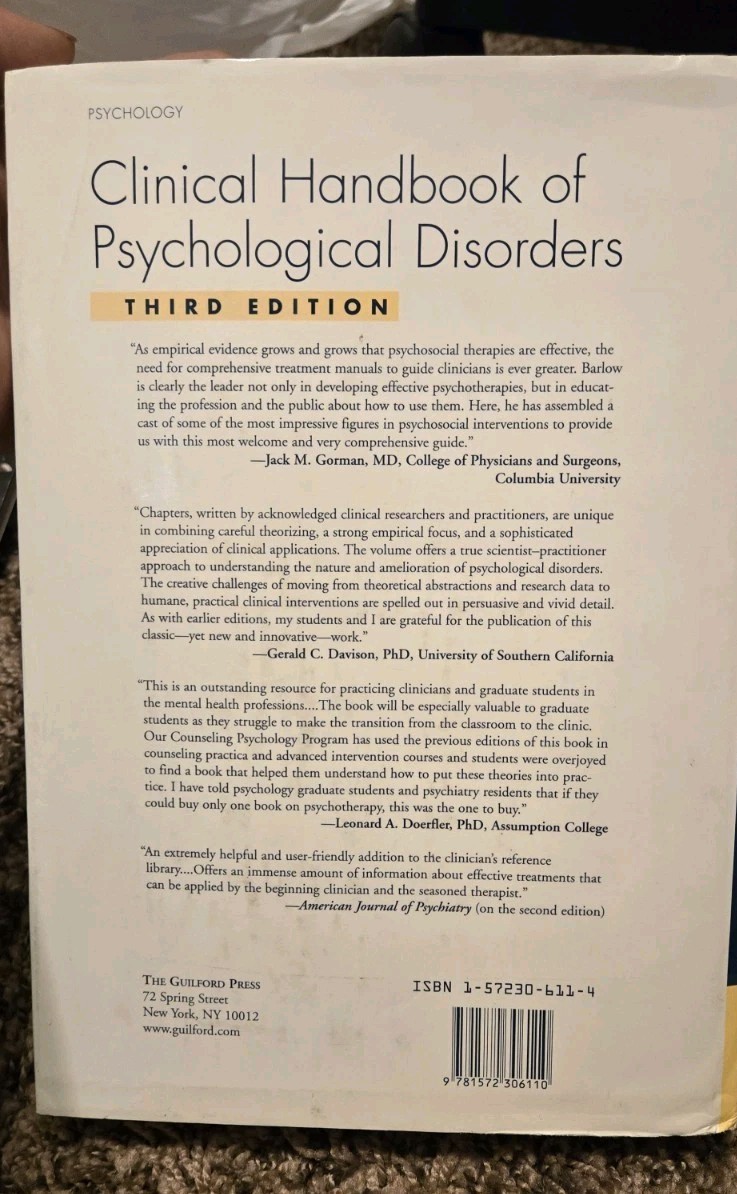 Clinical Handbook of Psychological Disorder Hardcover Barlow David H 3rd Edition