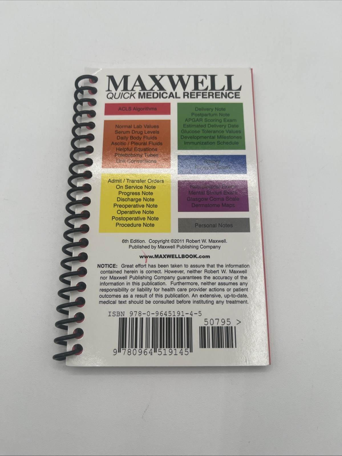 Maxwell Quick Medical Reference by Robert Maxwell (2011, Spiral)