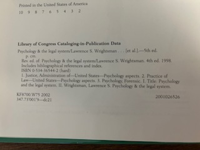 PSYCHOLOGY AND THE LEGAL SYSTEM 5th Edition Wrightsman Greene Nietzel Fortune