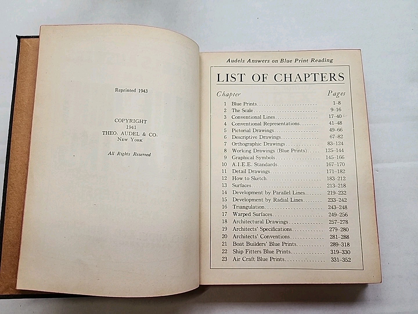 1943 AUDELS Answers On Blueprint Reading For Mechanics & Builders Book Vtg