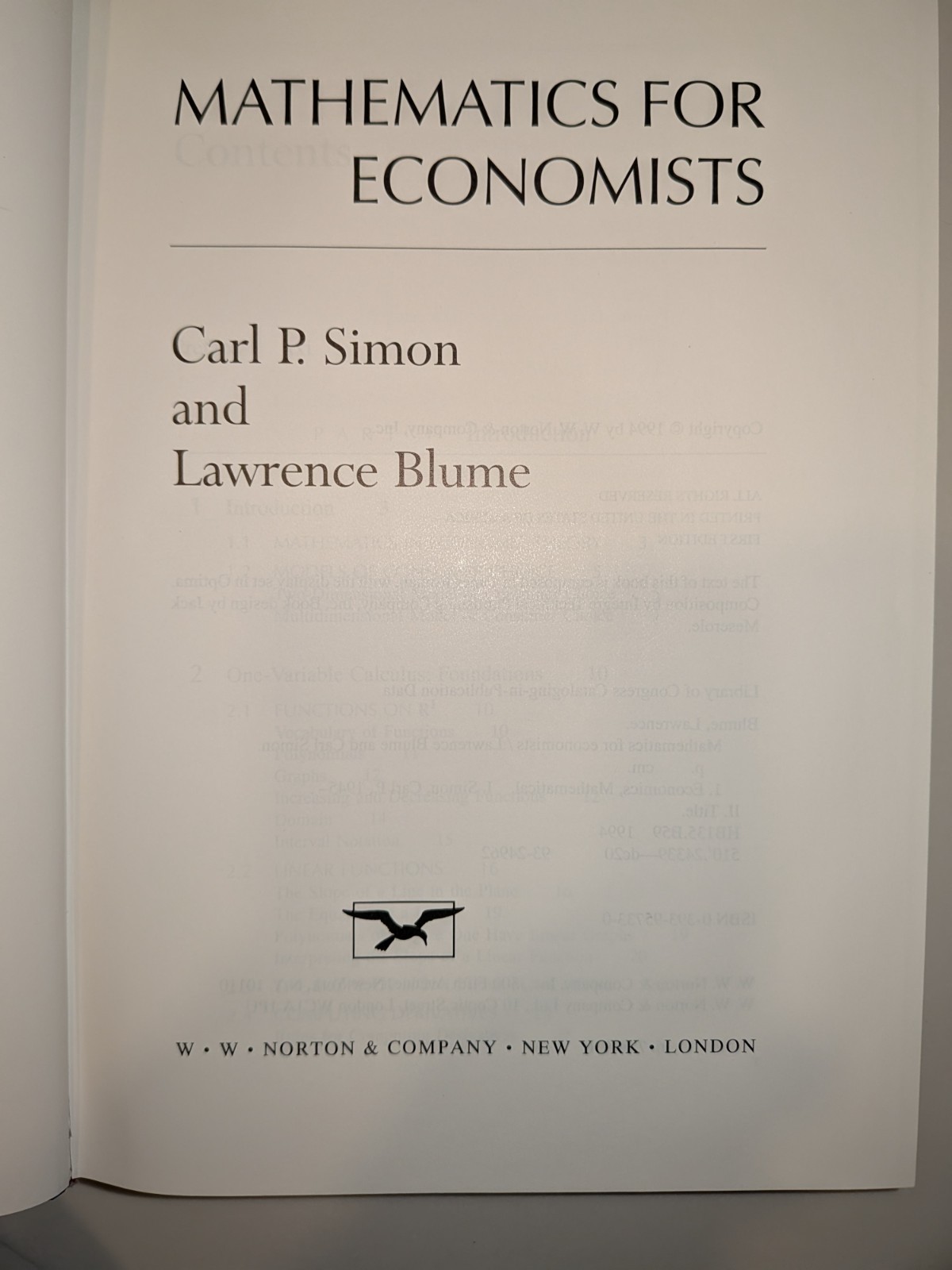 Mathematics for Economists – Carl P. Simon & Lawrence Blume – 1994 – Hardcover