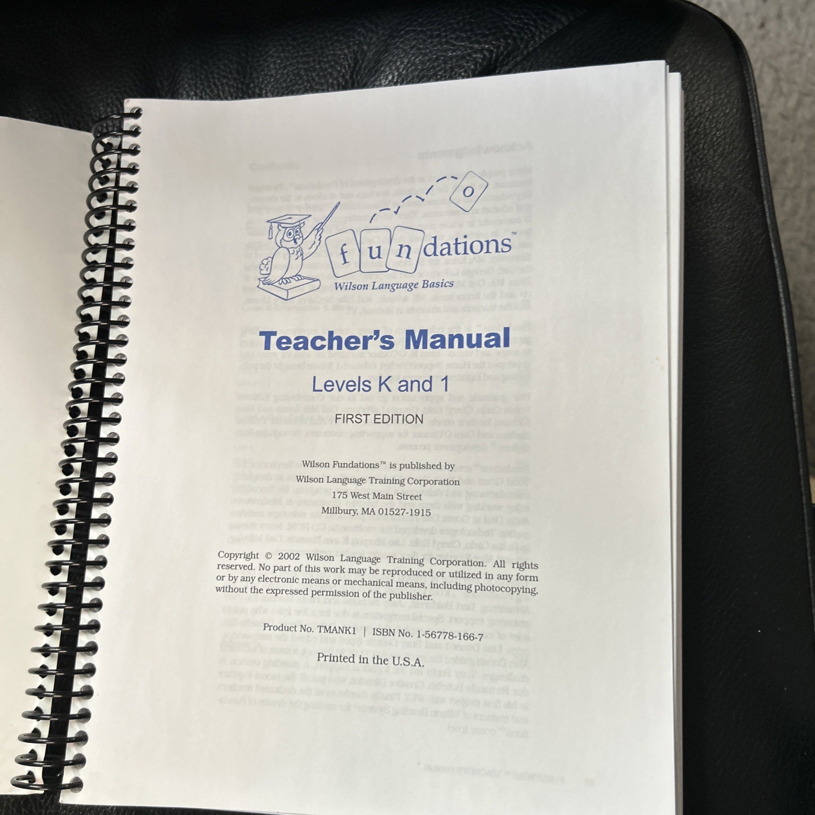 Fundations Teacher’s Manual K-1, by Barbara A. Wilson 2006 spiral bound Acceptab
