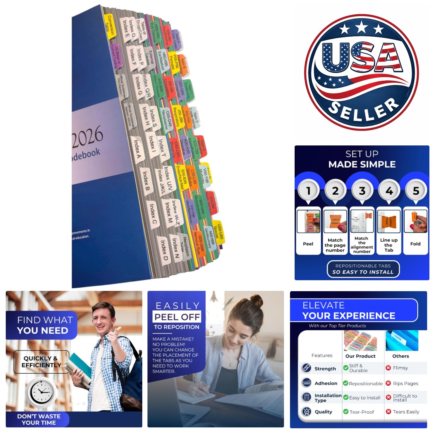 Laminated Color-Coded Tabs for ICD-0-CM 2026 – Repositionable & Easy to Use