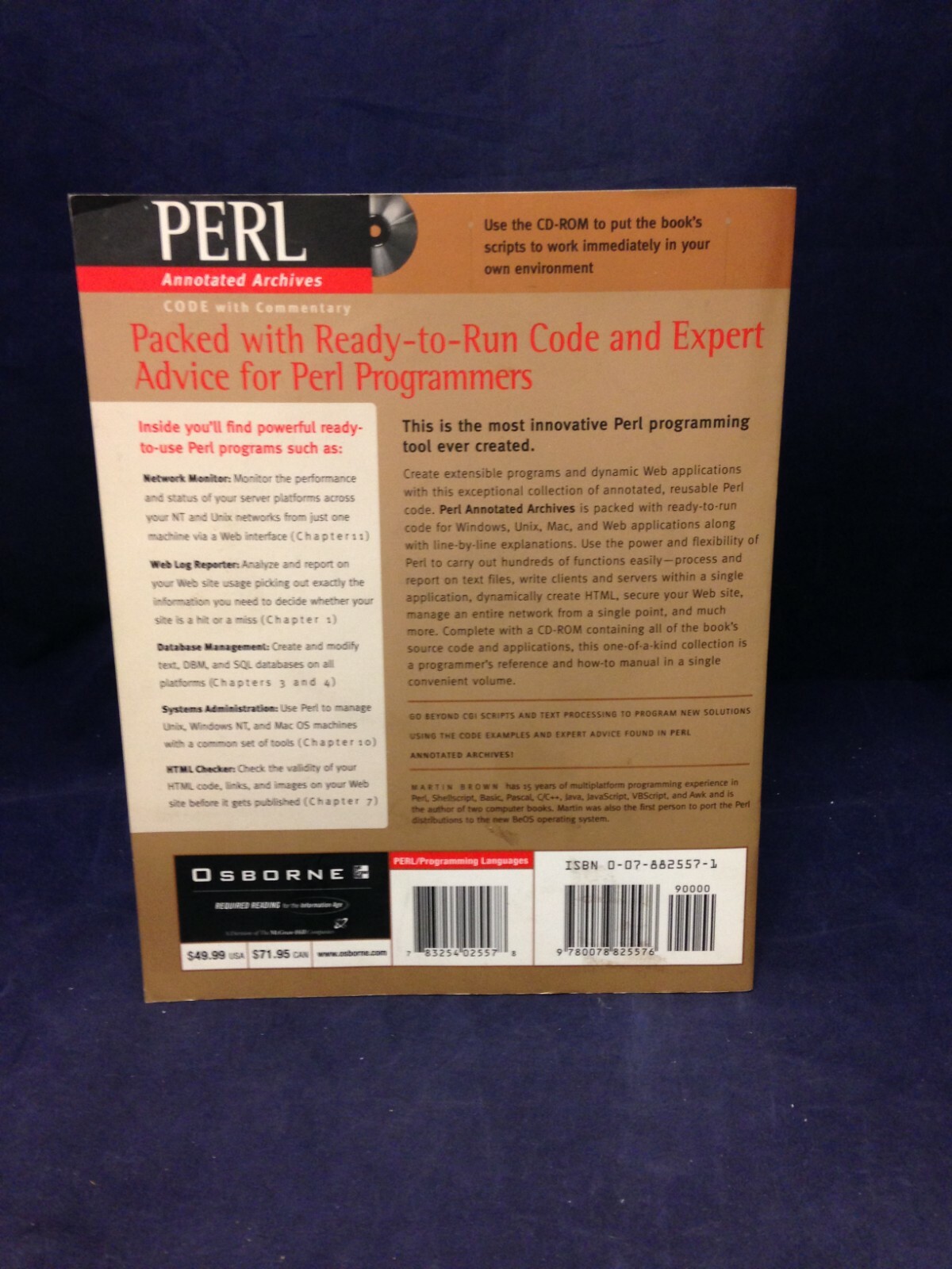PERL Annotated Archives w/CD Martin Brown Osborne/McGraw Hill 1999 PB BN 211215