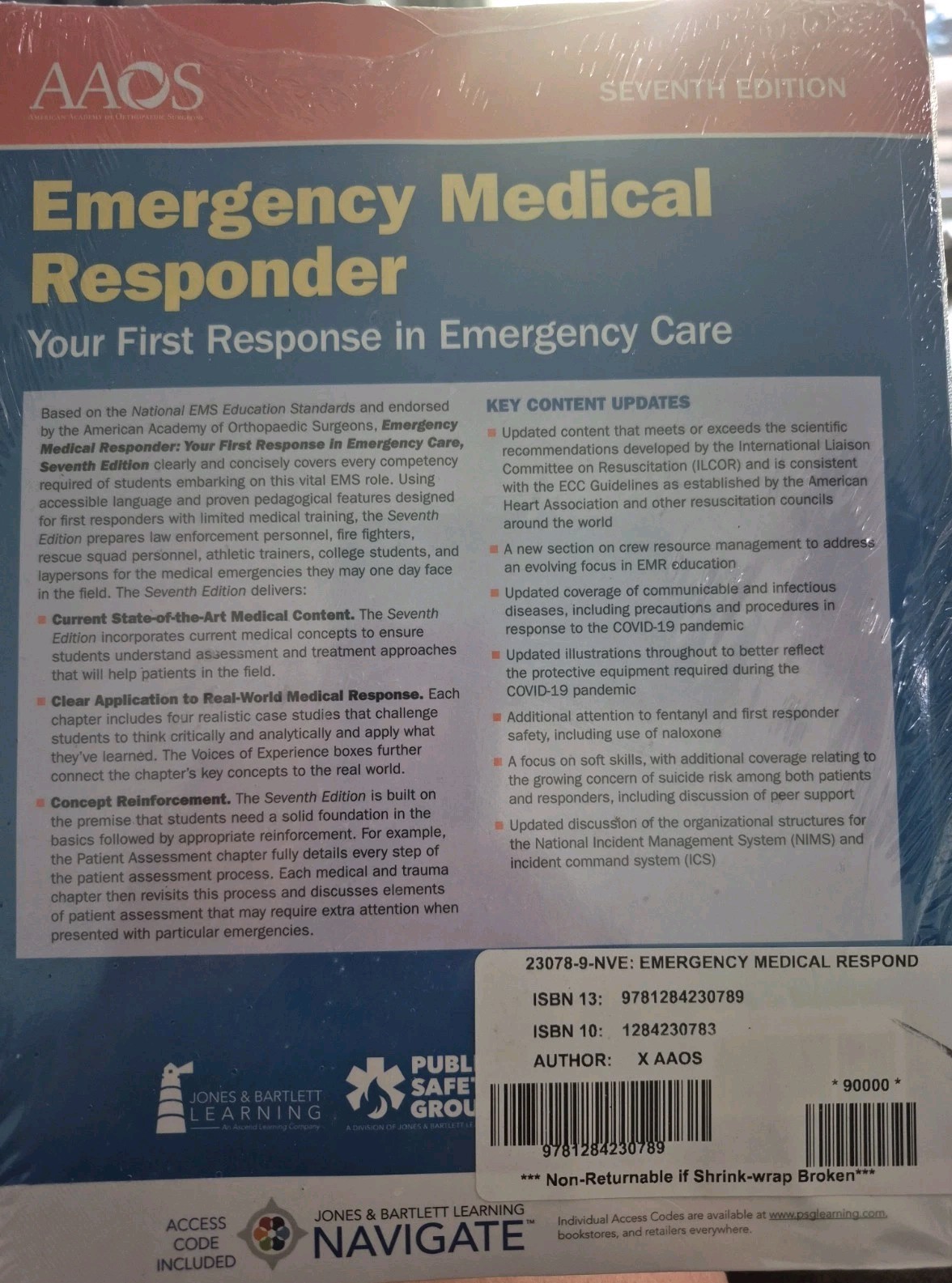 Emergency Medical Responder First Response In Emergency Care Seventh Edition New