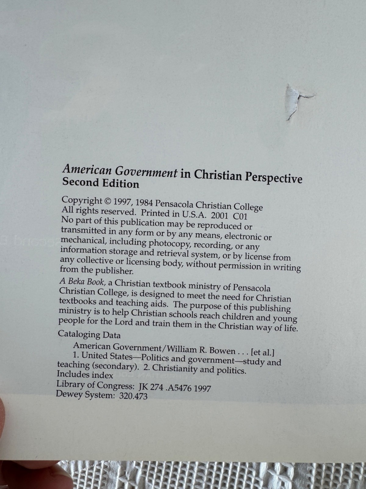 American Government in Christian Perspective Second Edition Textbook a Beka Book