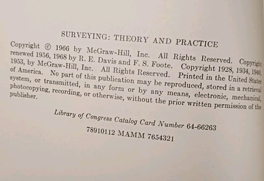 Vintage Surveying Theory And Practice Davis & Foote Fifth Edition 1966 McGraw-Hi