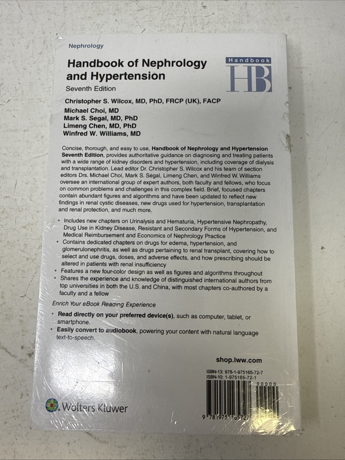 Handbook of Nephrology and Hypertension Dr. Christopher S. Wilcox Paperback 7e