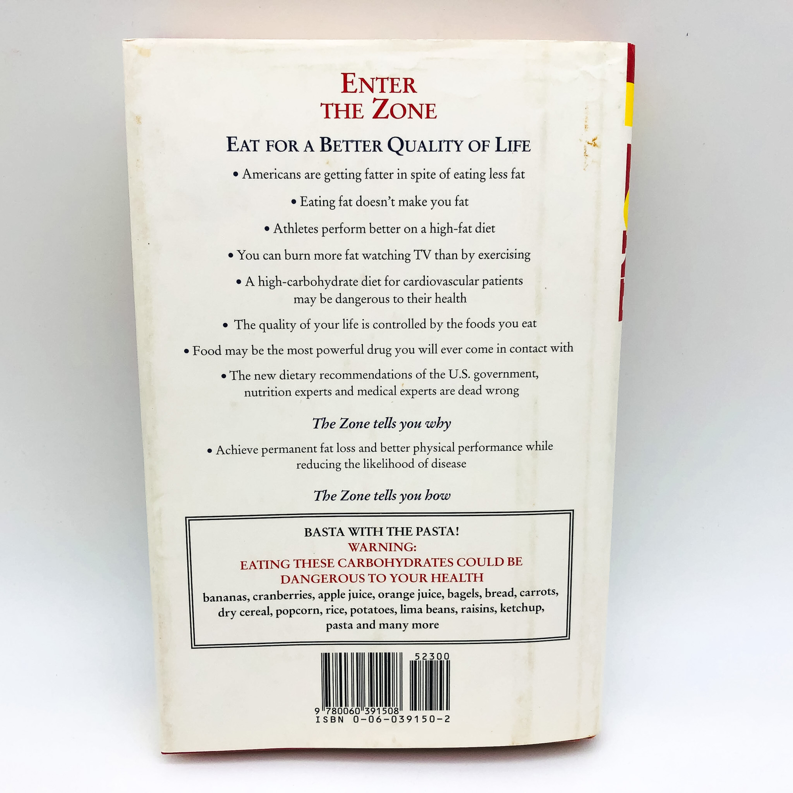 Enter The Zone Hardcover Barry Sears PHD 1995 Nutrition Reducing Calories Y