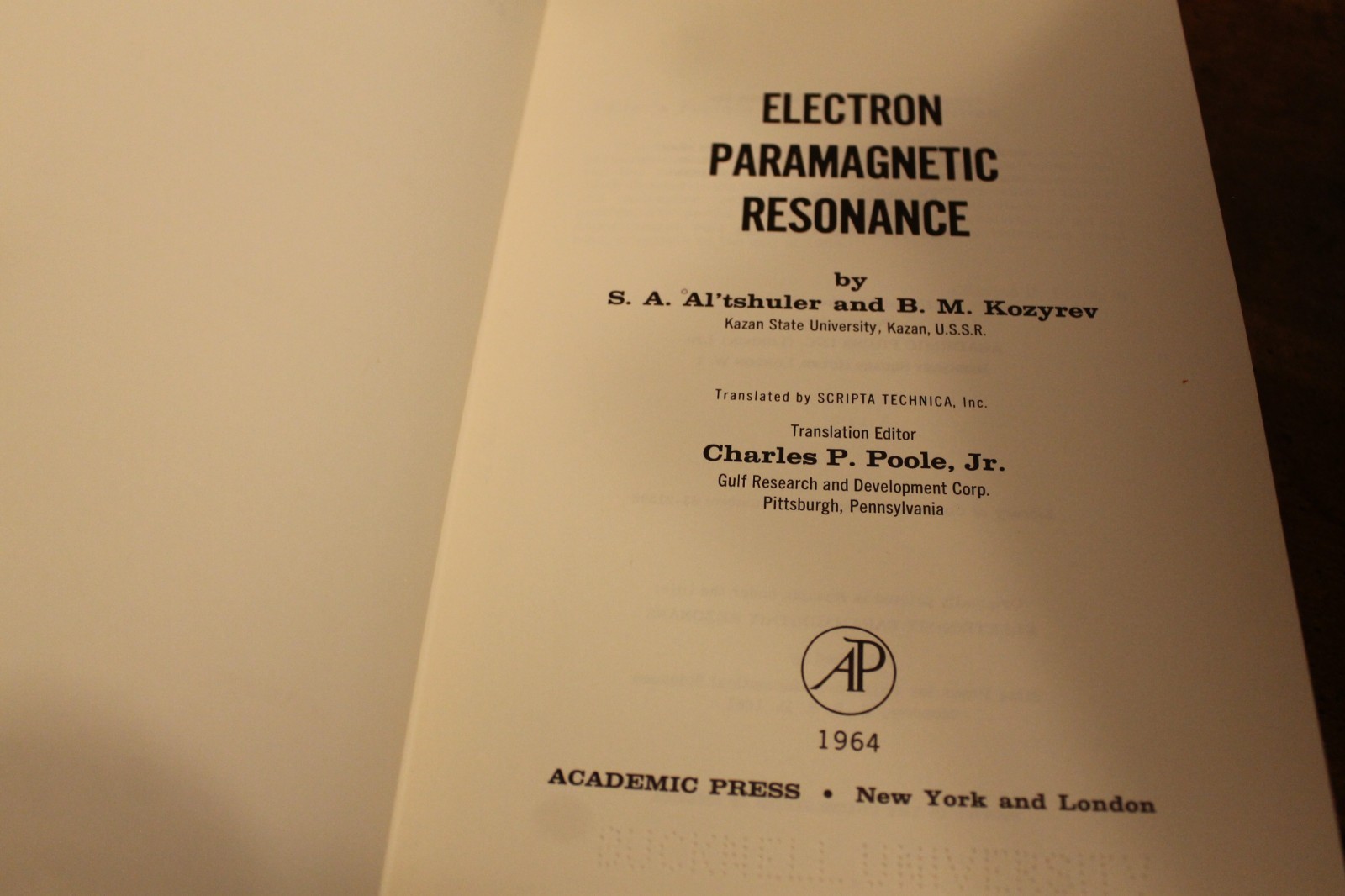 Electron Paramagnetic Resonance ~ Al’Tshuler/Kozyrev ~ 1964 HC Ex-LIB (English)
