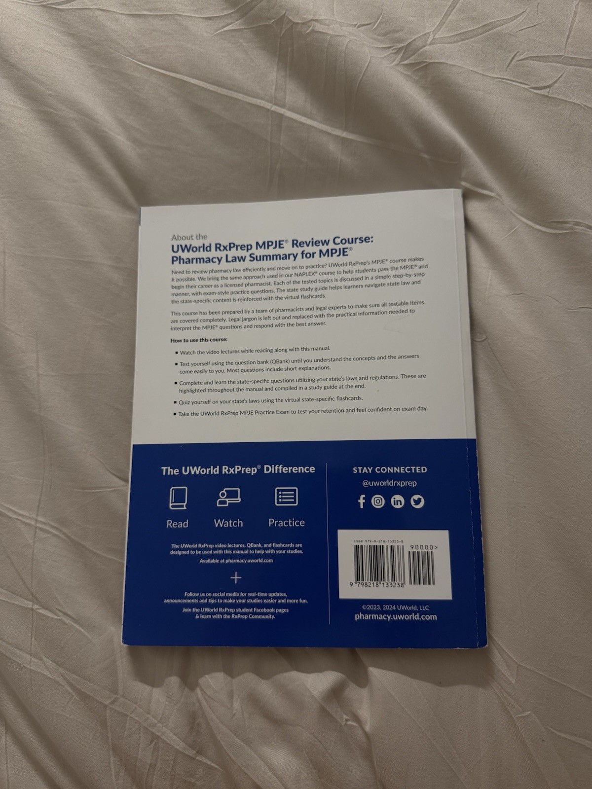 UWorld RxPrep’s MPJE Review Course 2025 8th Edition. Pharmacy Law Summary Book