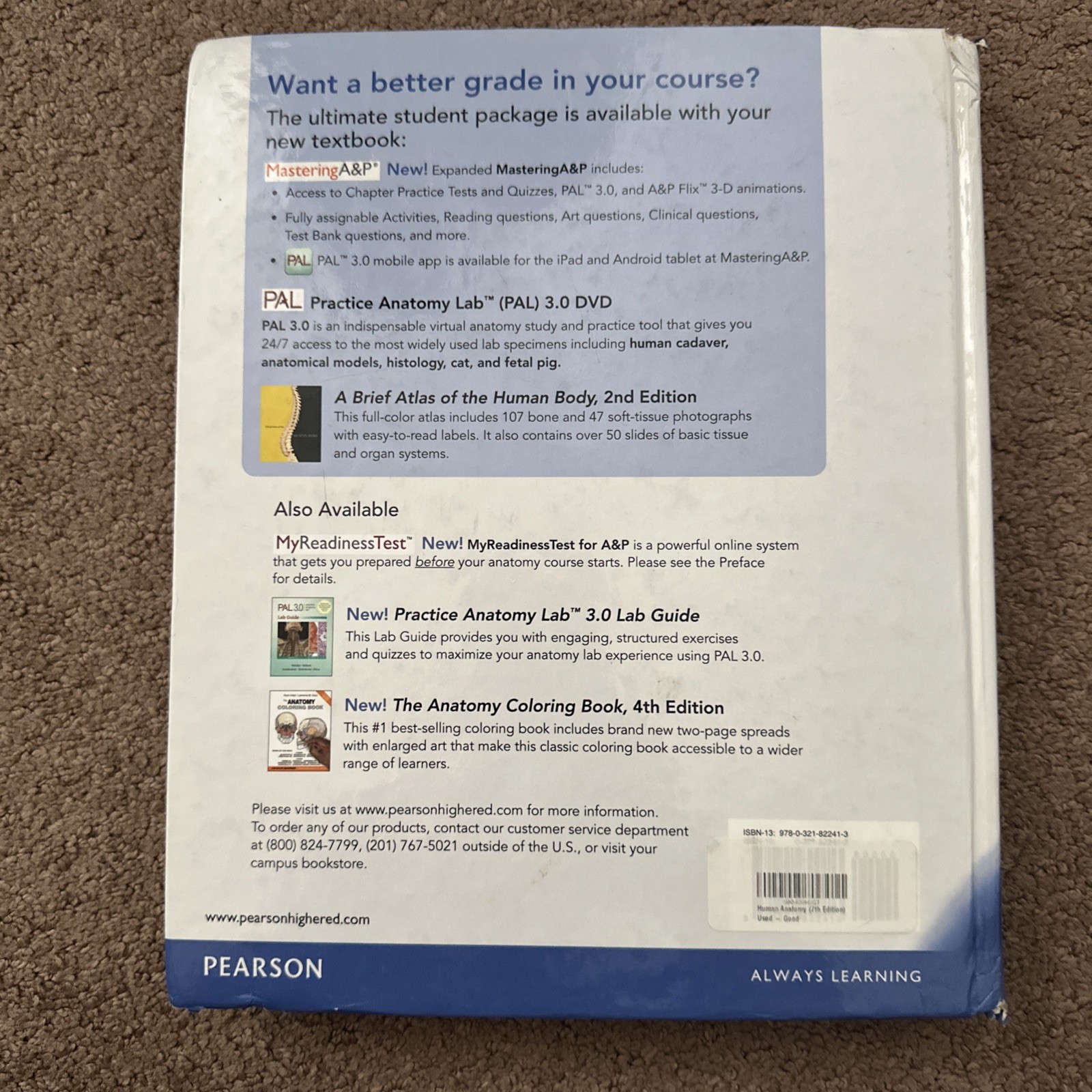 Pearson Human Anatomy 7th Edition Hardcover 2012 Marieb Wilhelm Mallatt