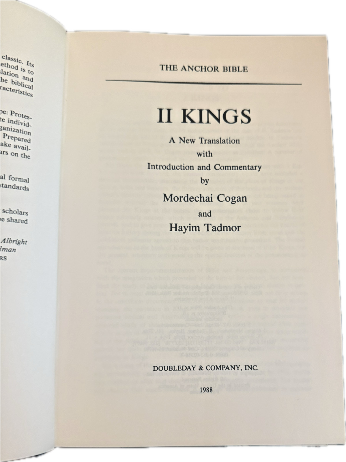 II Kings: A New Translation by Mordechai Cogan and Hayim Tadmor First Edition HC