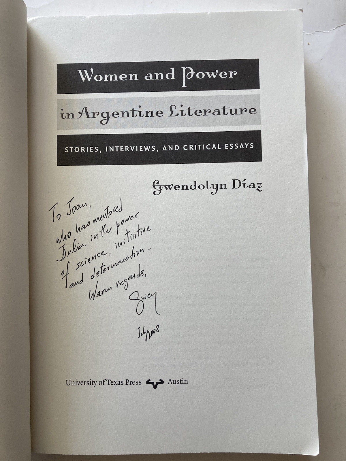 Women and Power in Argentine Literature: Gwendolyn Díaz (2007) | SIGNED