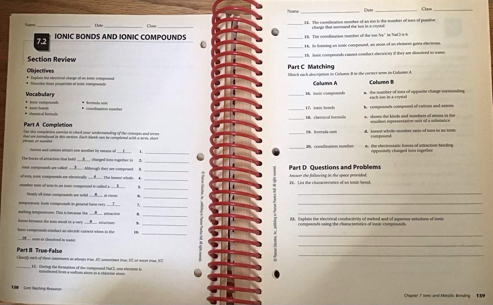 10th Grade 10 High School Chemistry Teacher Tests Wilbranham Prentice Hall Set