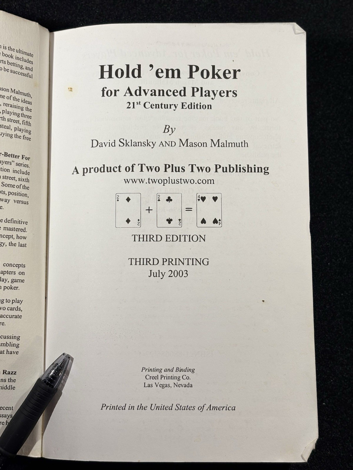 Hold ’em Poker for Advanced Players Sklansky Malmuth 21st Century Edition