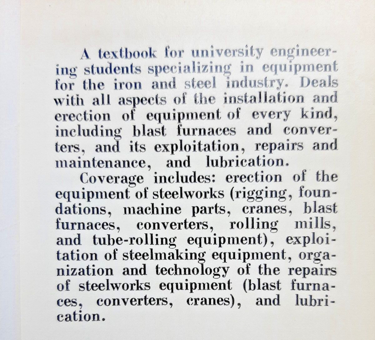 Erection and Operation of Metallurgical Plant by N. Kasatkin, Mir Publishers1975