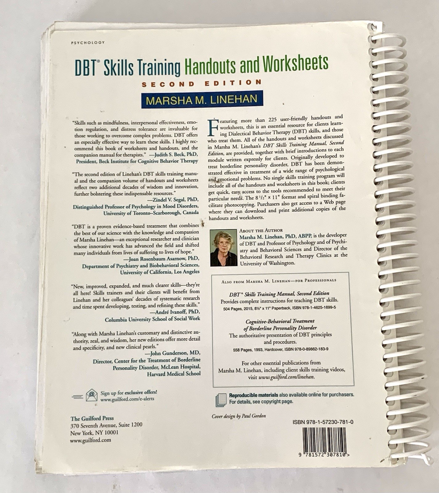 2015 Marsha Linehan DBT Skills Training 2nd Edition Handouts & Worksheets Spiral