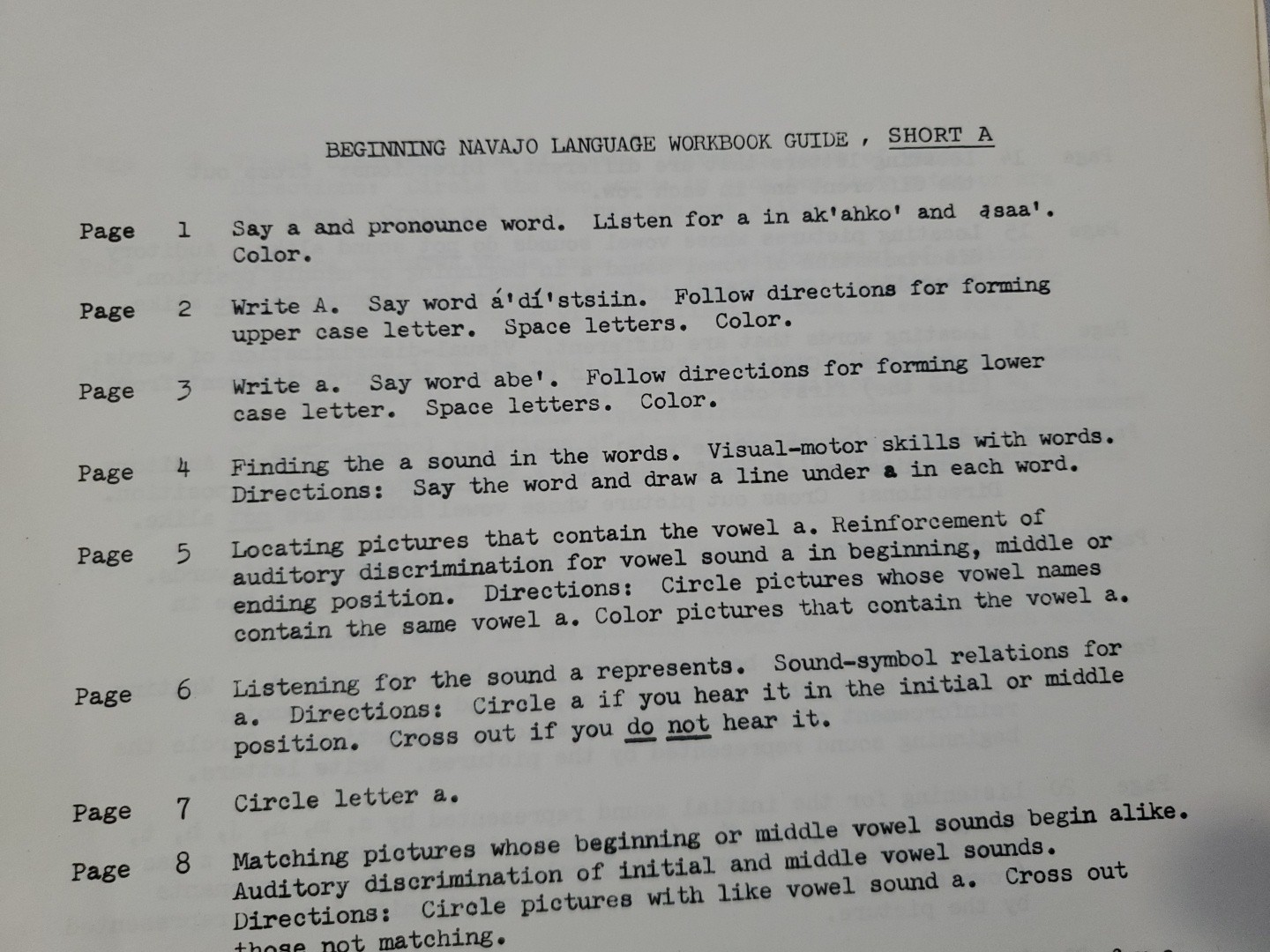 Vintage 1973 Navajo Vowels Workbook Diné Language Study Practice Word Letter