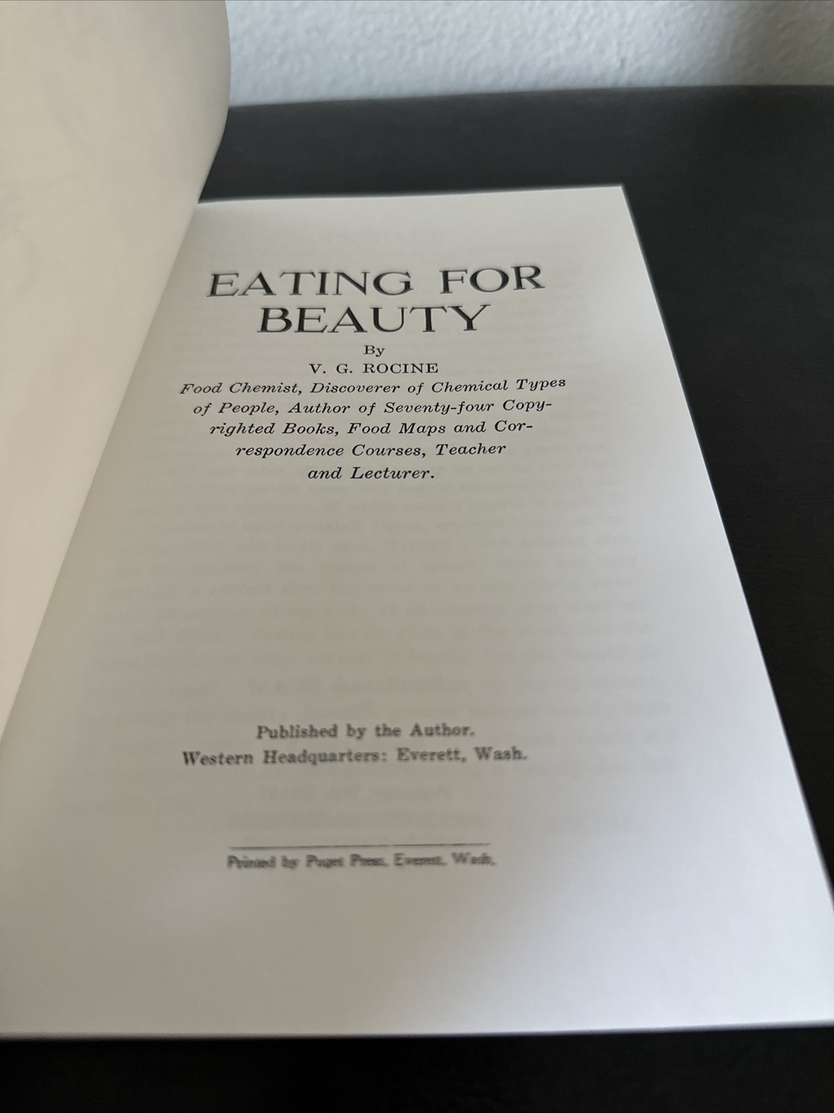 Eating for Beauty V. G. Rocine Book Reprint Health Book