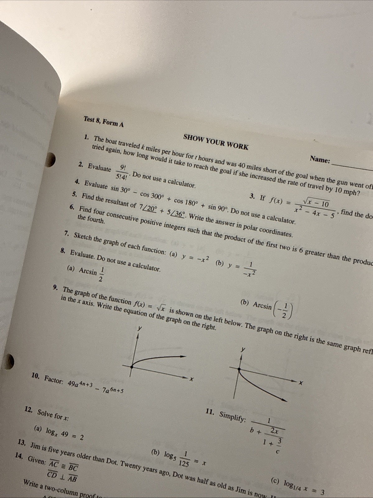 Saxon advanced Mathematics (2nd ed) TEST MASTERS (shows So Wear)