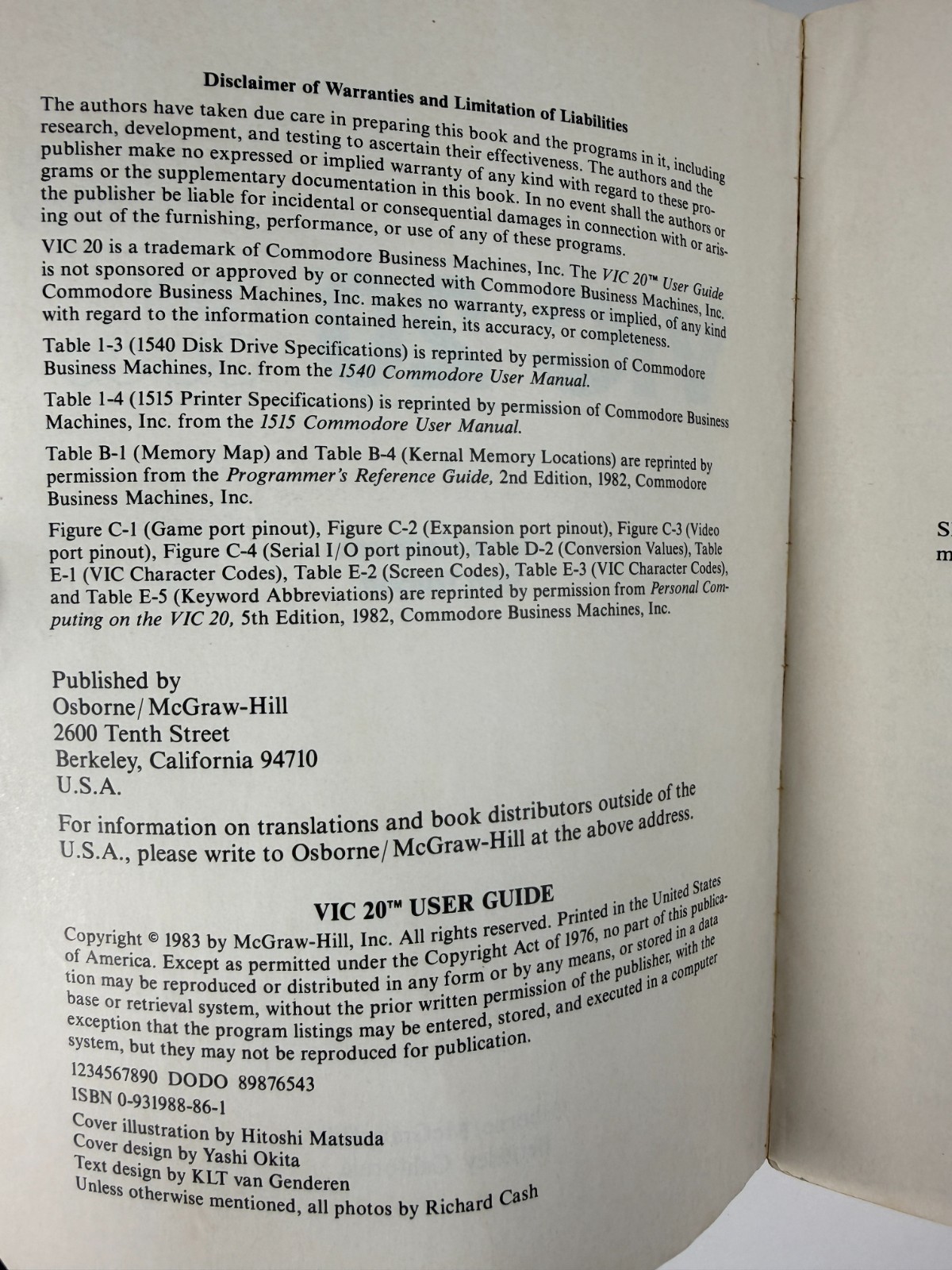 Vic 20 User Guide / Osborne / McGraw-Hill / Commodore VIC-20 (Book)
