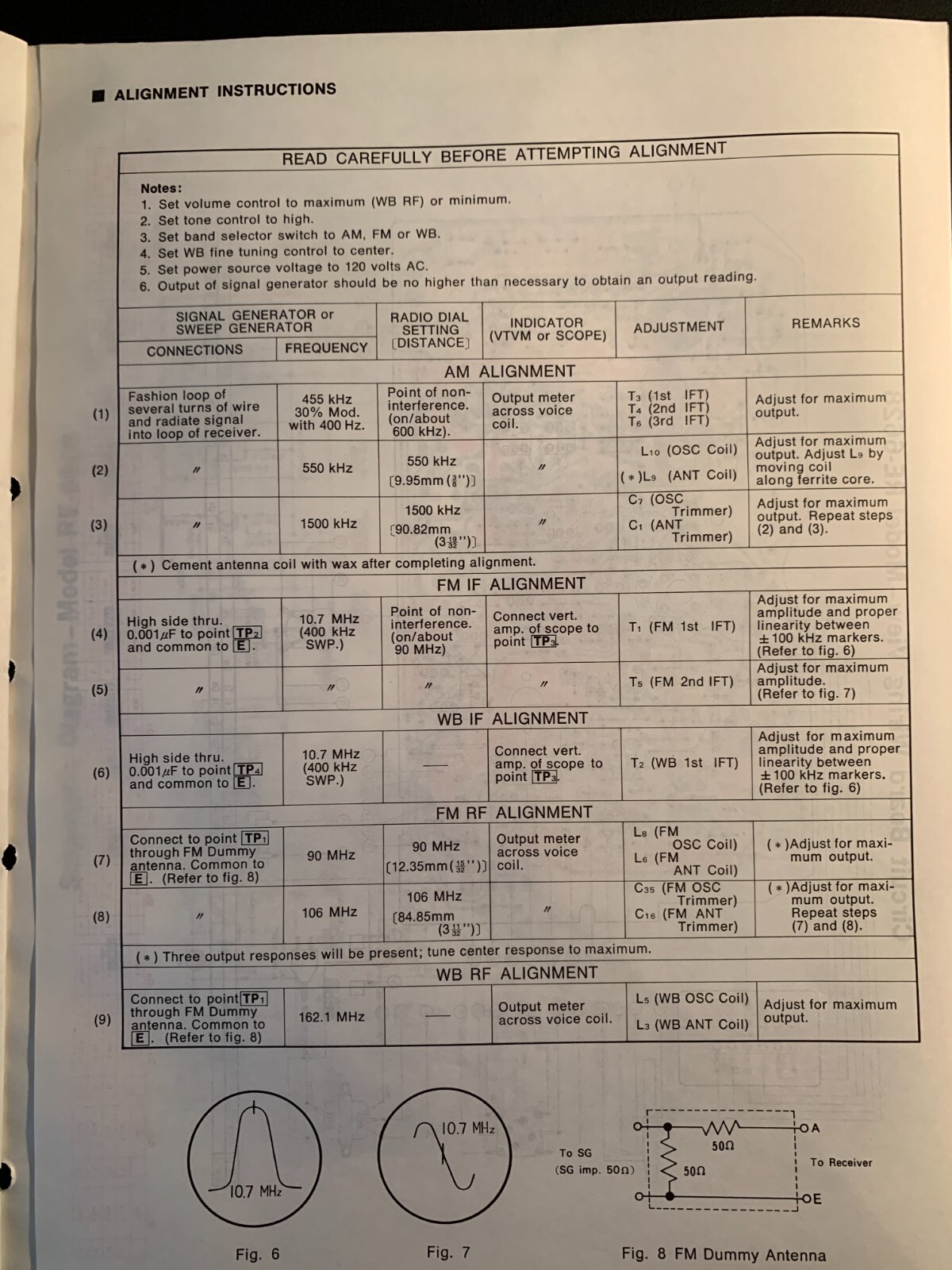 Panasonic RE-6628 FM/AM/WB 3-Band Table Radio ORIGINAL Service Manual 1978
