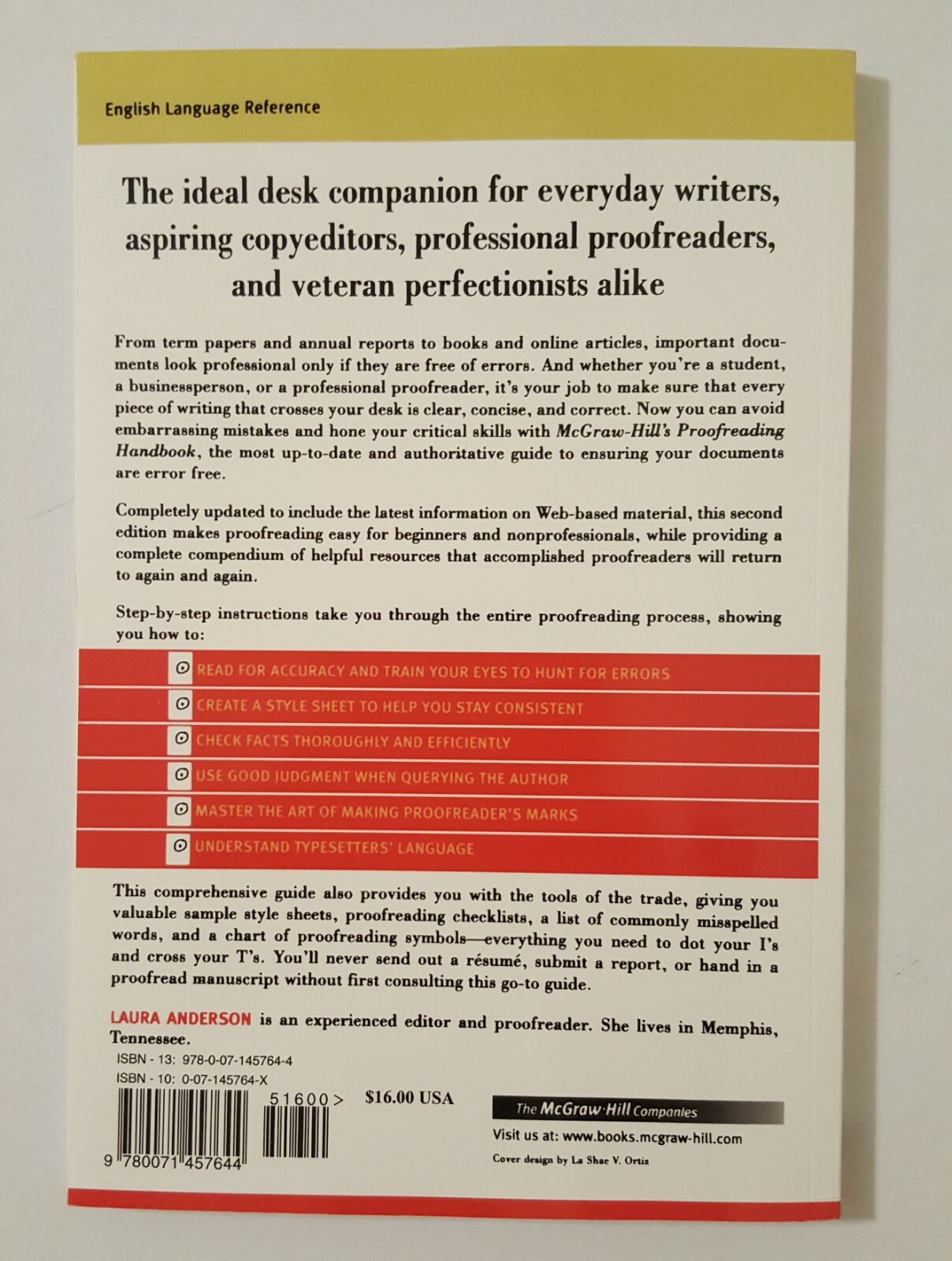 McGraw-Hill’s Proofreading Handbook by Laura Killen Anderson (2006, 2nd edition)