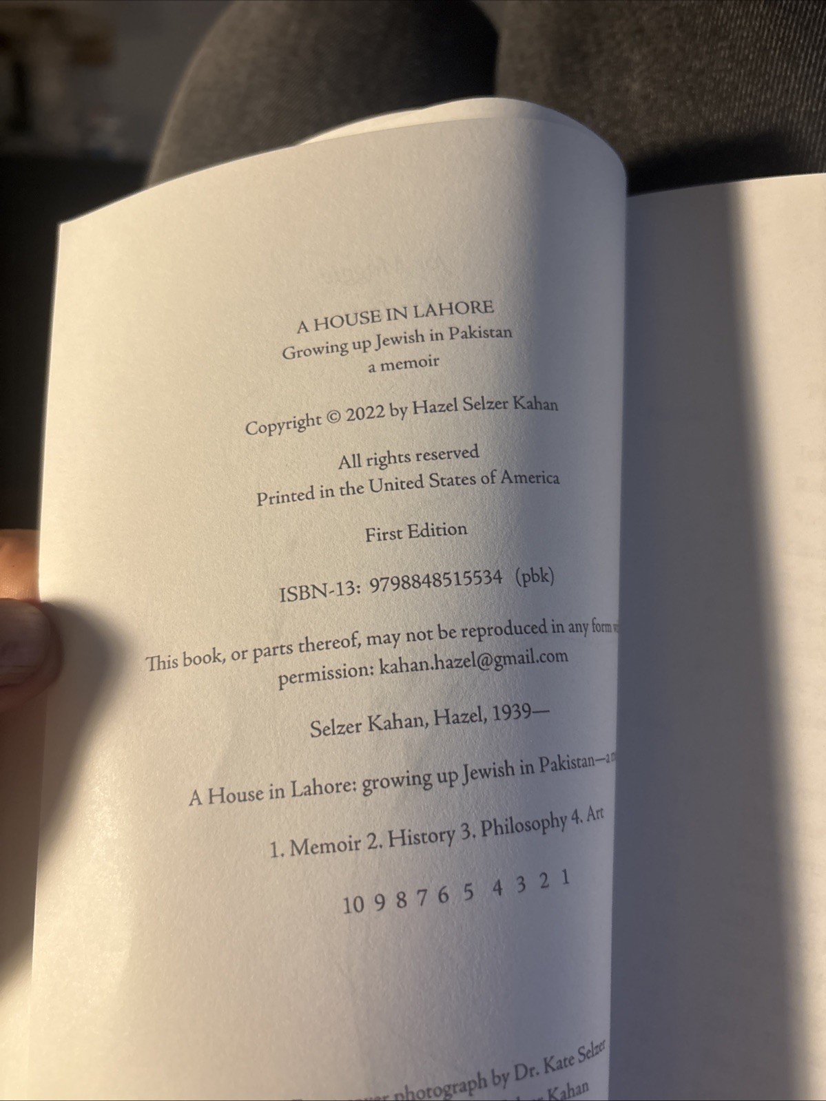 A House in Lahore: Growing up Jewish in Pakistan SIGNED BY Hazel Selzer Kahan
