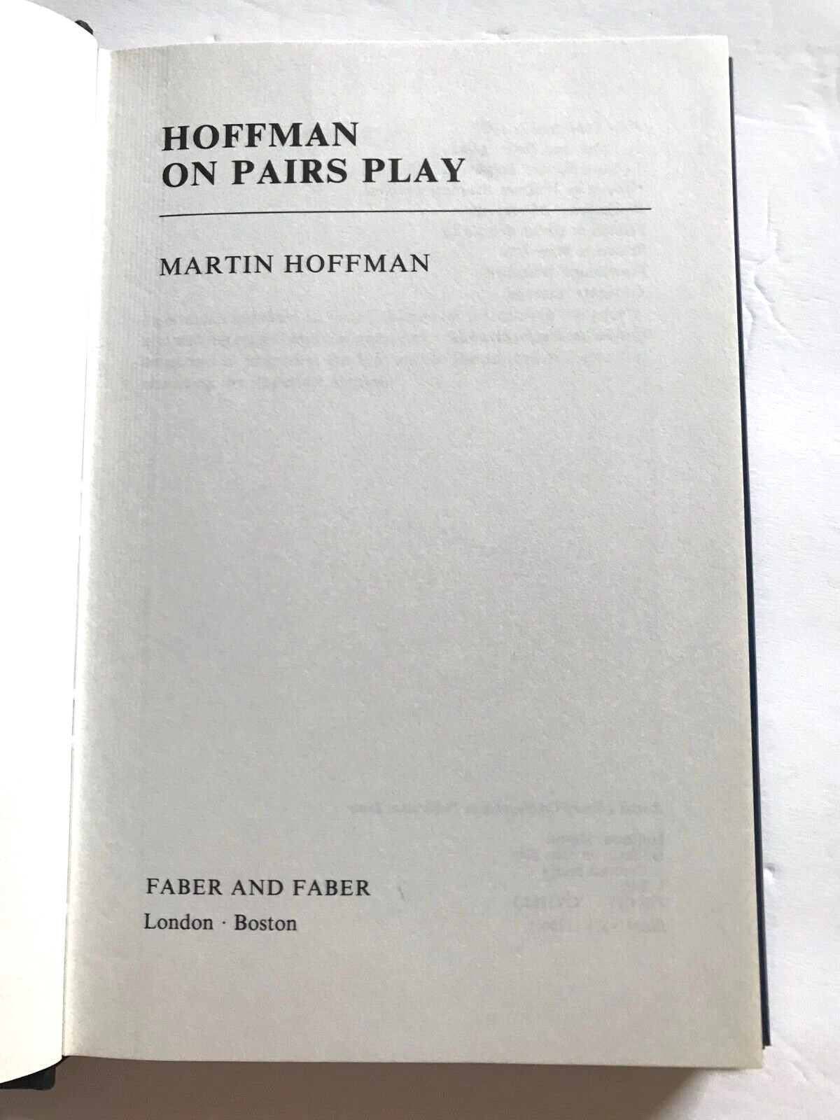 Martin Hoffman, HOFFMAN ON PAIRS PLAY, Hardcover, 1982, Bridge Card Game Book