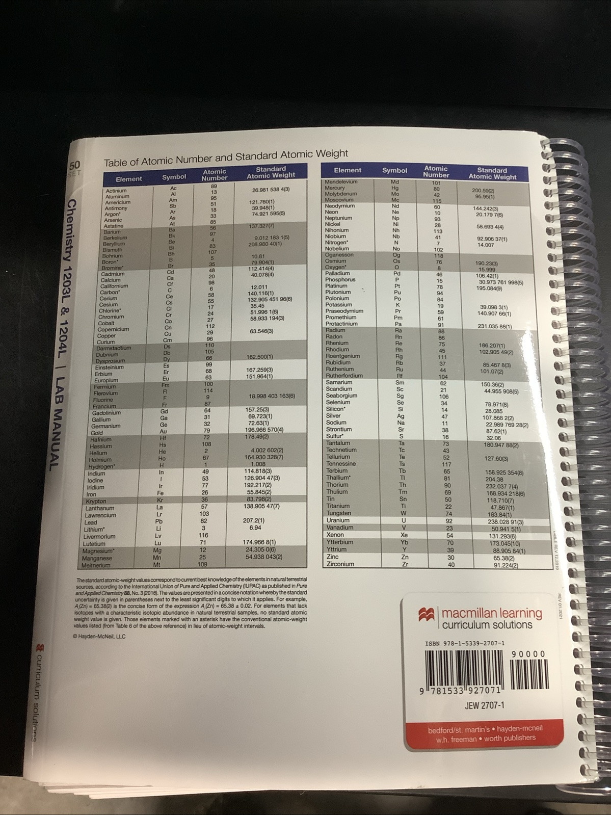 Chemistry 1203L&1204L Intro to General Organic&Biochemistry I & II Laboratories