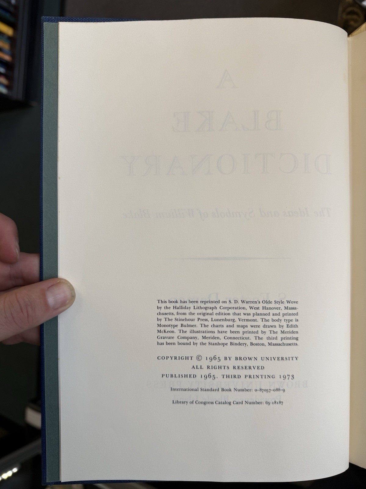 A Blake Dictionary By S. Foster Damon ( Hardcover / 1973)