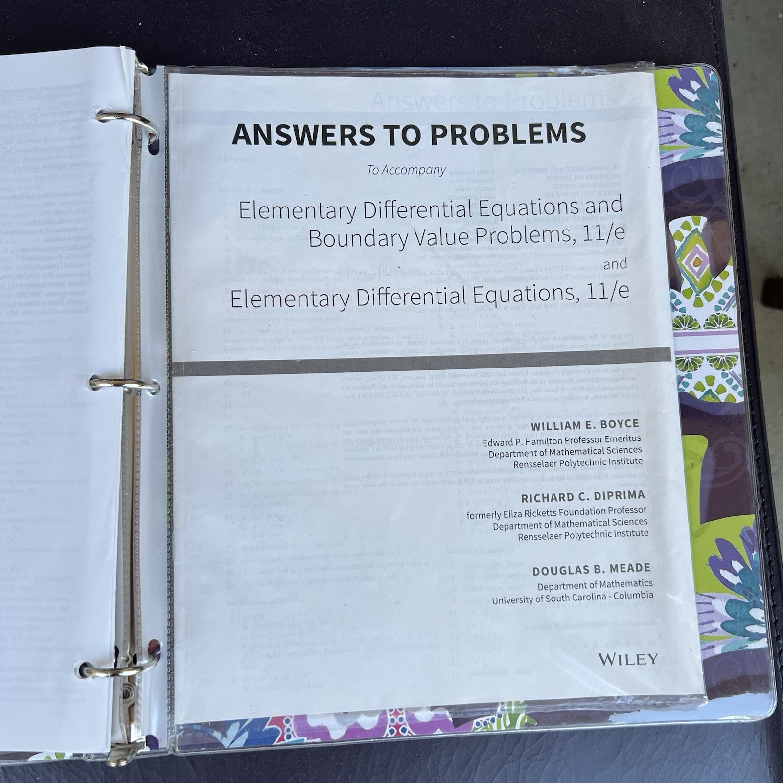 ELEMENTARY DIFFERENTIAL EQUATIONS – Loose Leaf By BOYCE – Very Good