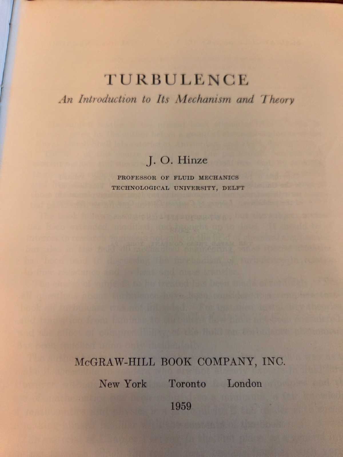 Turbulence (McGraw-Hill series in mechanical engineering) by Hinze, J. O.