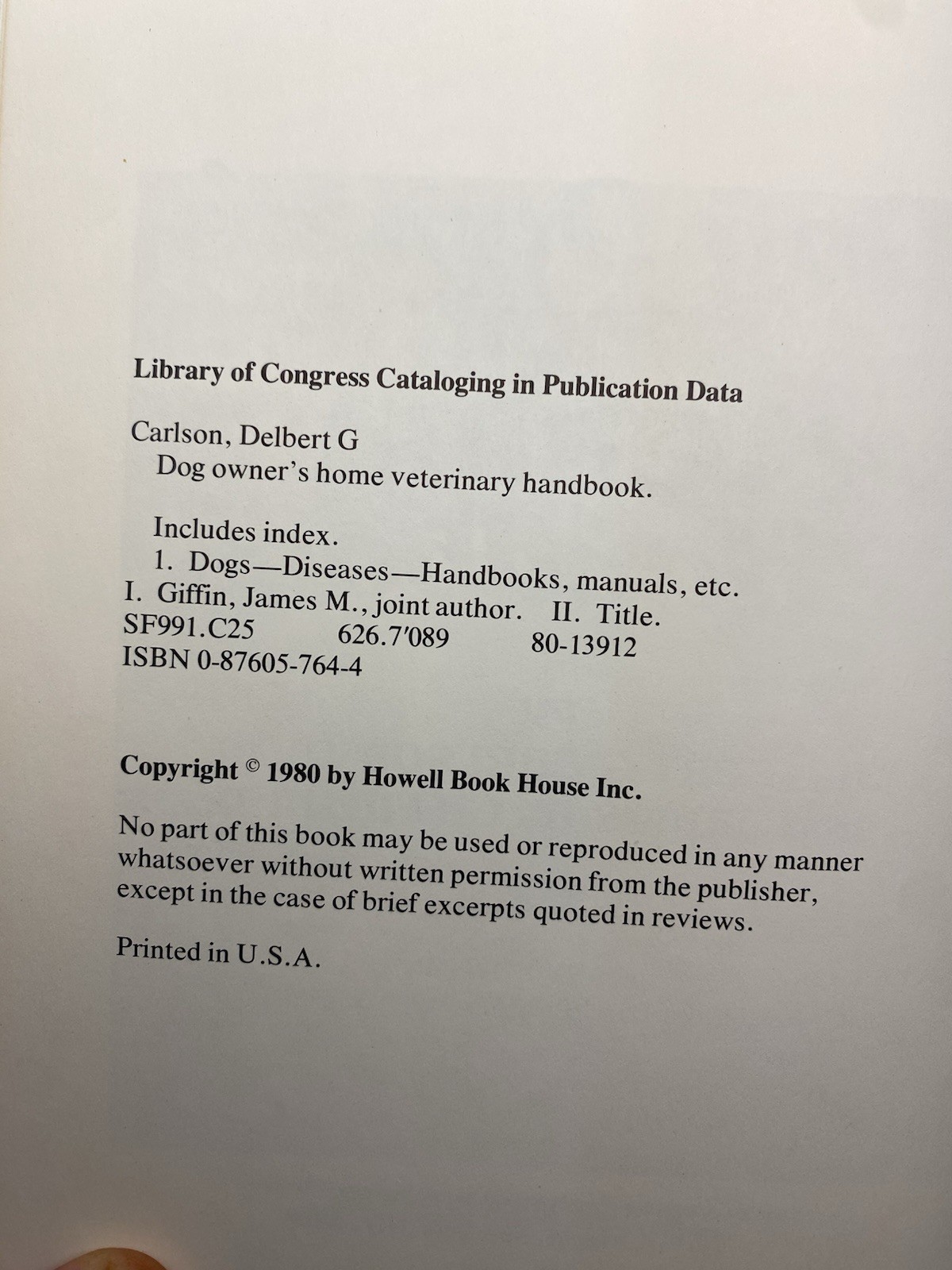 Vintage 1980 Dog Owner’s Home Veterinary Handbook Carlson Giffin Hardcover