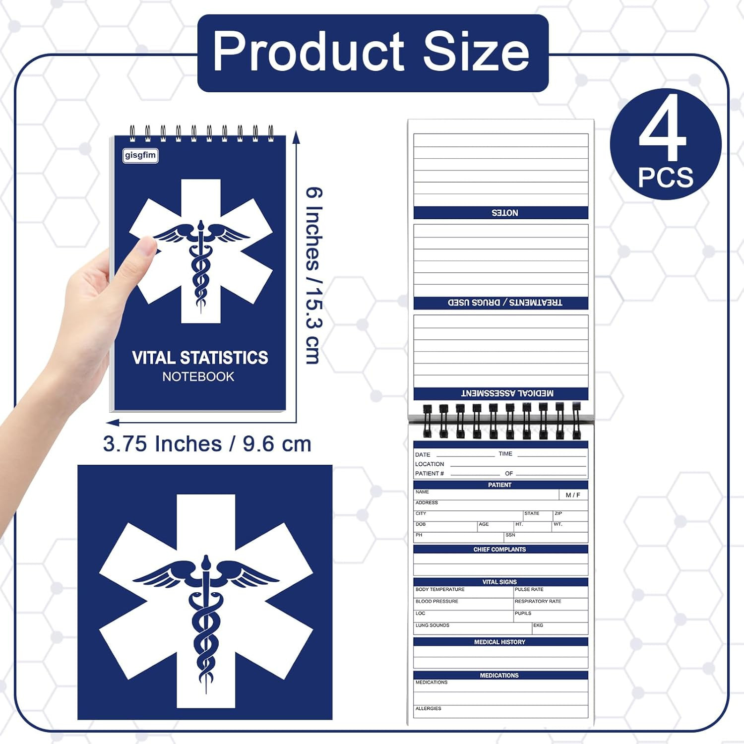 EMT First Responders Vital Statistics Notepad – 4 Pack Medical Notebook 70 Sheet