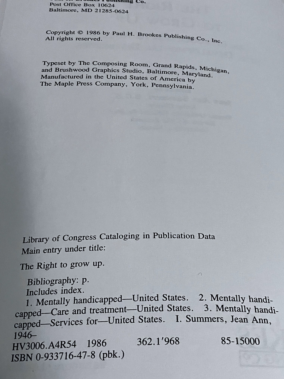 The Right to Grow Up 1986 Occupational Therapy 336 Pages