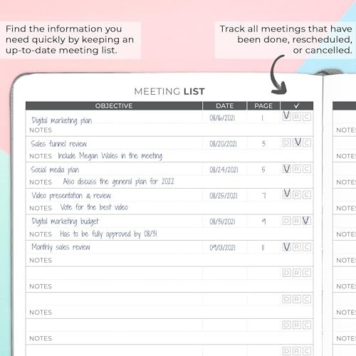 Meeting Notebook Organizer – A5 Notepad for Project Management & Action Items, G