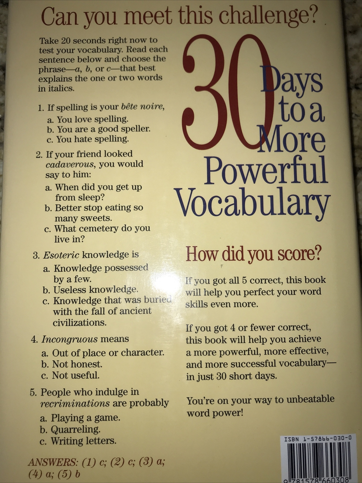 30 Days to a More Powerful Vocabulary, Dr Wilfred Funk & Norman Lewis, Hardcover