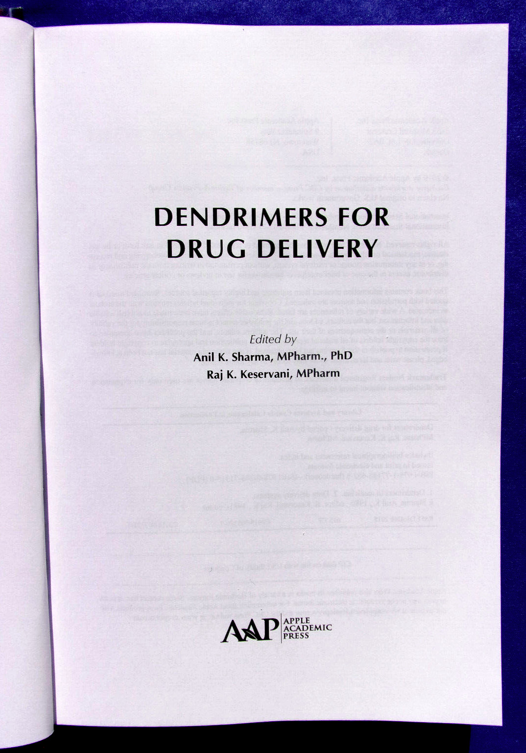 Dendrimers for Drug Delivery~Hardcover~by Raj K. Keservani & Anil K. Sharma~RARE