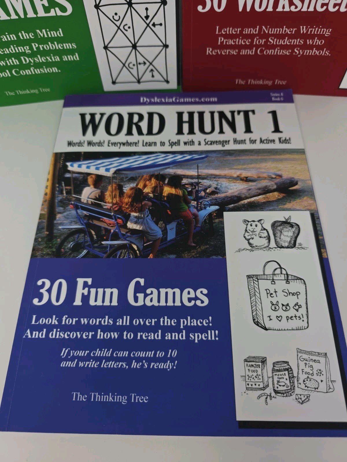 3 Books From Dyslexia Games Book Series A Book 2, 5 & 6 Puzzles Word Hunt Number