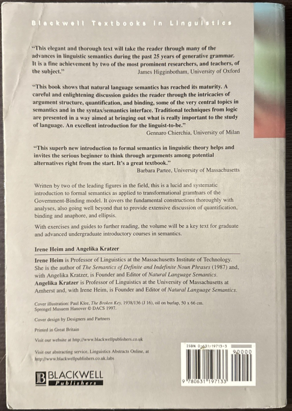 Semantics in Generative Grammar by Heim and Kratzer – Blackwell Textbooks
