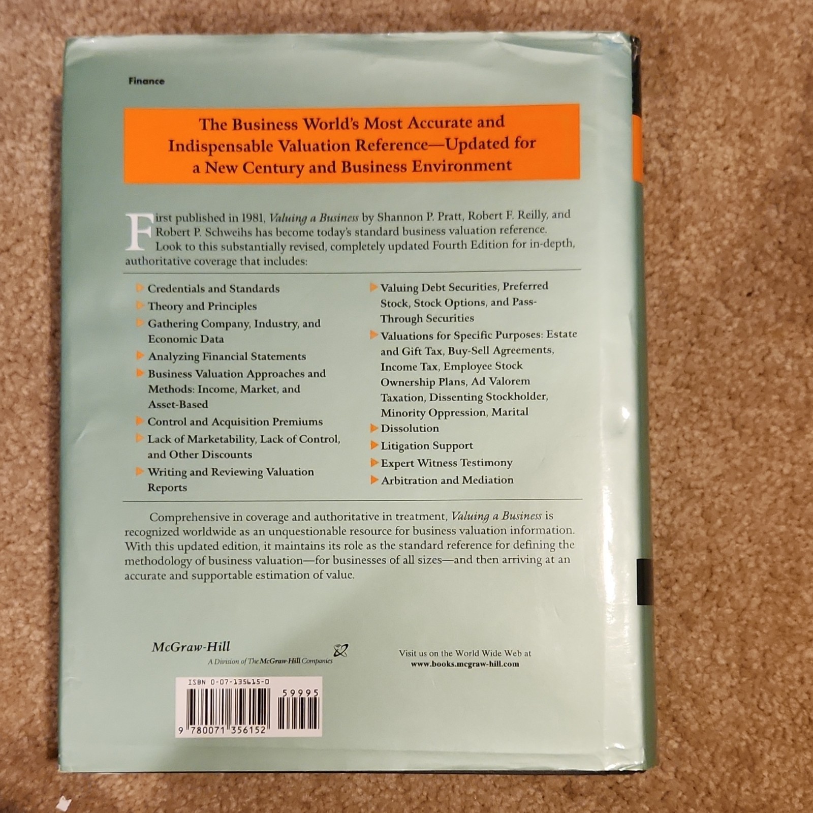 McGraw-Hill Valuing a Business 4th Ed Hardcover 2000 Pratt Reilly Schweihs