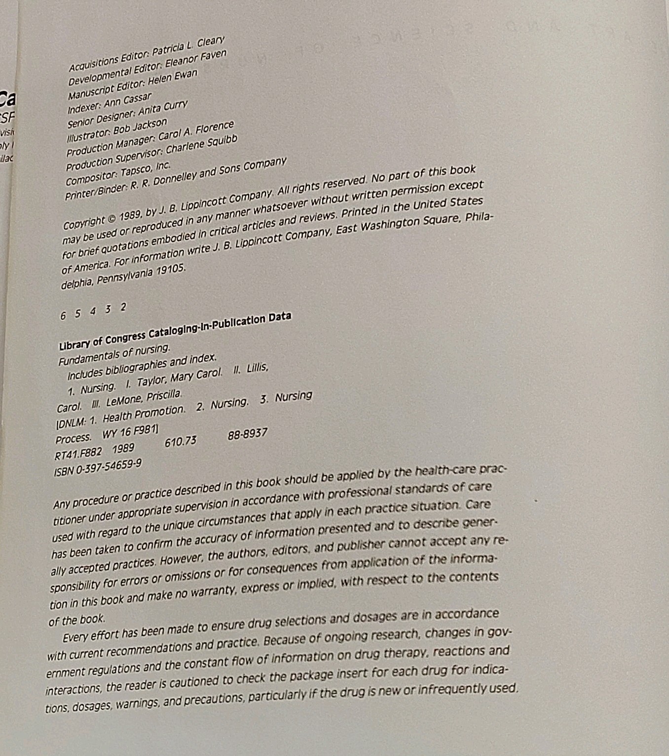 Fundamentals of Nursing: The Art and Science of Nursing Care Textbook 1989