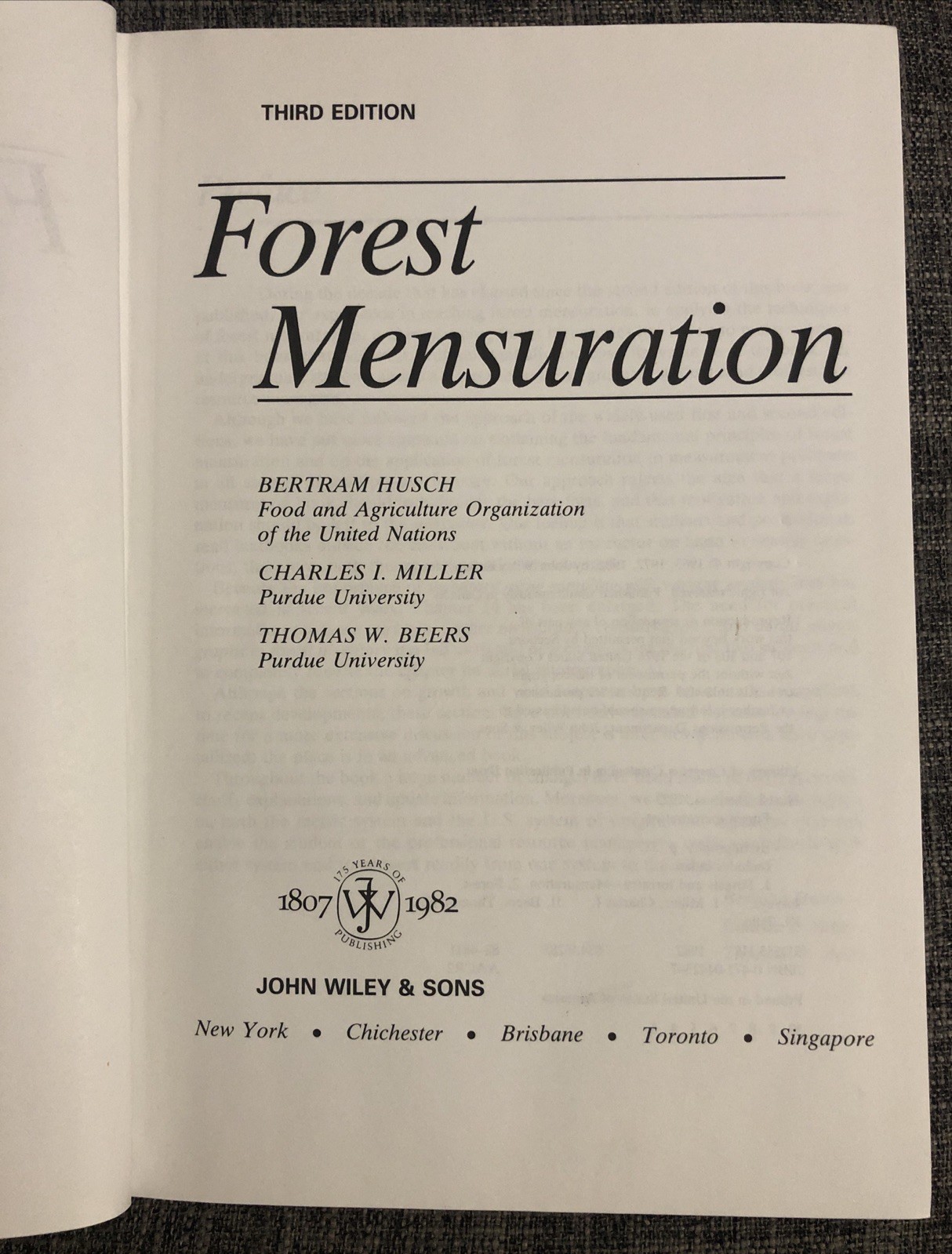 FOREST MENSURATION By Bertram Husch & Charles Miller – Hardcover