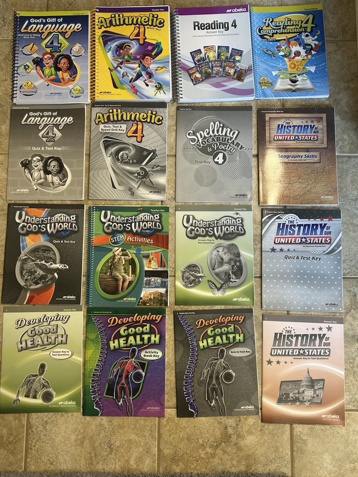 Abeka 4th Grade History, Science, Health, Math, Language Parent Textbooks & Keys